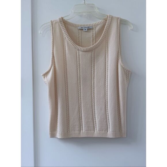 St. John Cable Ribbed Knit Scoop Neck Tank Top Light Beige Women's Medium - Picture 1 of 4